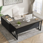 Bureau d'ordinateur en forme de L de 63 pouces avec armoire à dossiers latérale de 47 pouces, ensemble de bureau pour maison et bureau de direction.