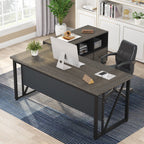 Bureau d'ordinateur en forme de L de 63 pouces avec armoire à dossiers latérale de 47 pouces, ensemble de bureau pour maison et bureau de direction.