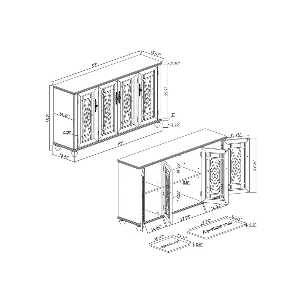 Buffet de cuisine de style vintage en bois, 160 cm de largeur.