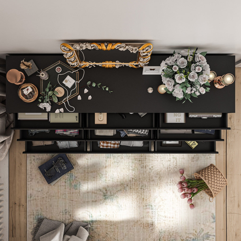 Commode 63W à 9 tiroirs, commode d'appoint pour salon et chambre à coucher.