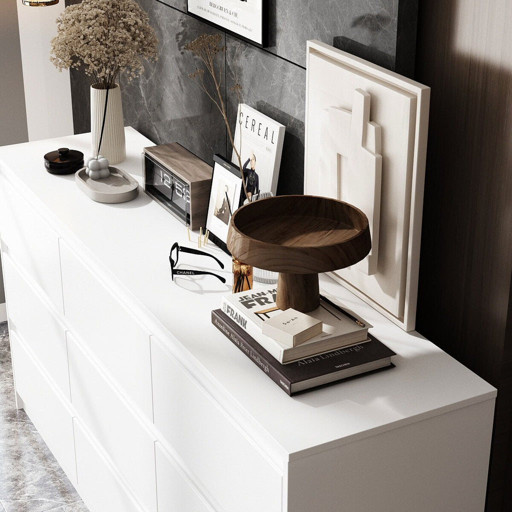 Commode 63W à 9 tiroirs, commode d'appoint pour salon et chambre à coucher.