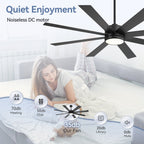 Ventilateur de plafond LED noir à 8 pales de 65 pouces avec éclairage et télécommande