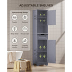 Armoire à linge de salle de bain étroite de 170 cm de hauteur, armoire de rangement autoportante en bois massif à 5 niveaux.