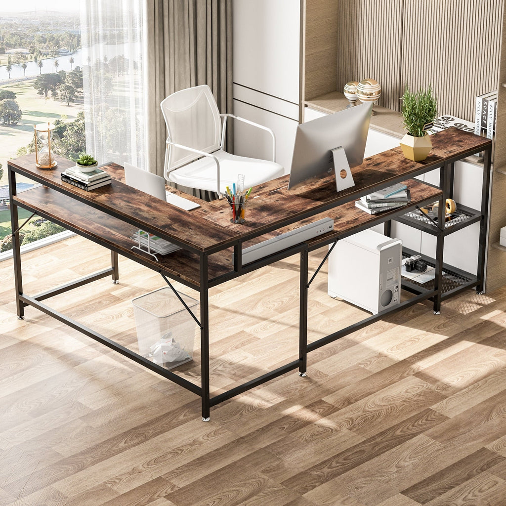 Bureau en forme de L avec étagère pour moniteur, bureau d'ordinateur d'angle réversible pour bureau à domicile 69