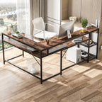 Bureau en forme de L avec étagère pour moniteur, bureau d'ordinateur d'angle réversible pour bureau à domicile 69