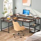 Bureau en forme de L avec étagère pour moniteur, bureau d'ordinateur d'angle réversible pour bureau à domicile 69
