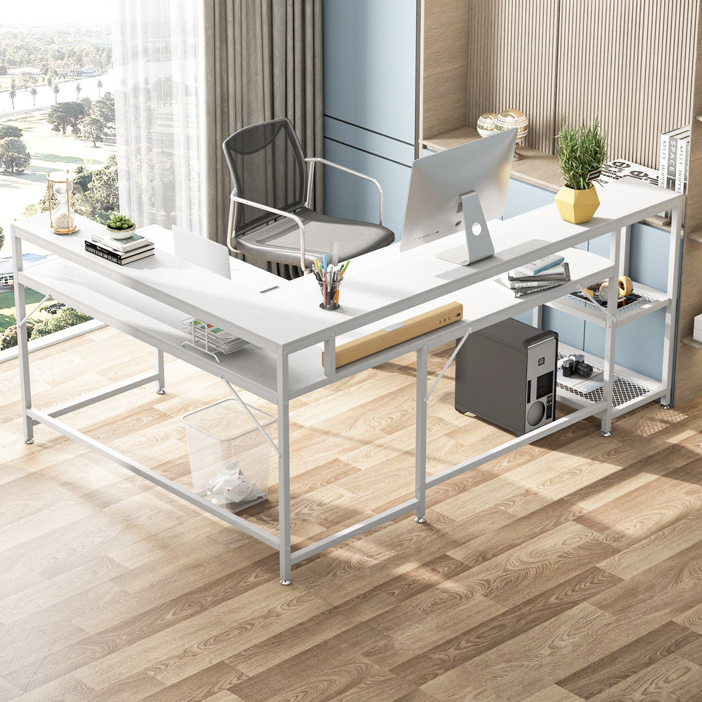 Bureau en forme de L avec étagère pour moniteur, bureau d'ordinateur d'angle réversible pour bureau à domicile 69