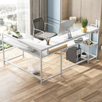 Bureau en forme de L avec étagère pour moniteur, bureau d'ordinateur d'angle réversible pour bureau à domicile 69