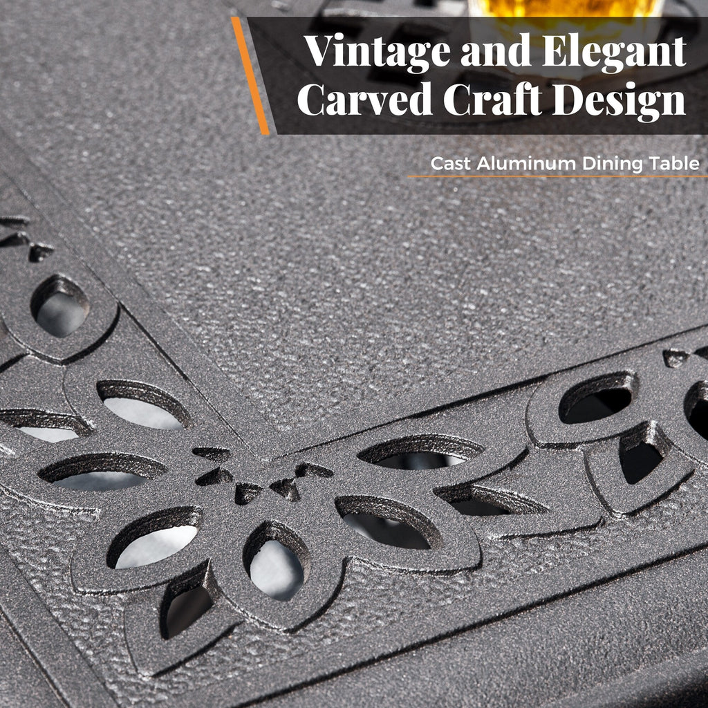 Ensemble de salle à manger d'extérieur MAISON ARTS 7 pièces en fonte d'aluminium avec table rectangulaire extensible et 6 chaises en fonte d'aluminium