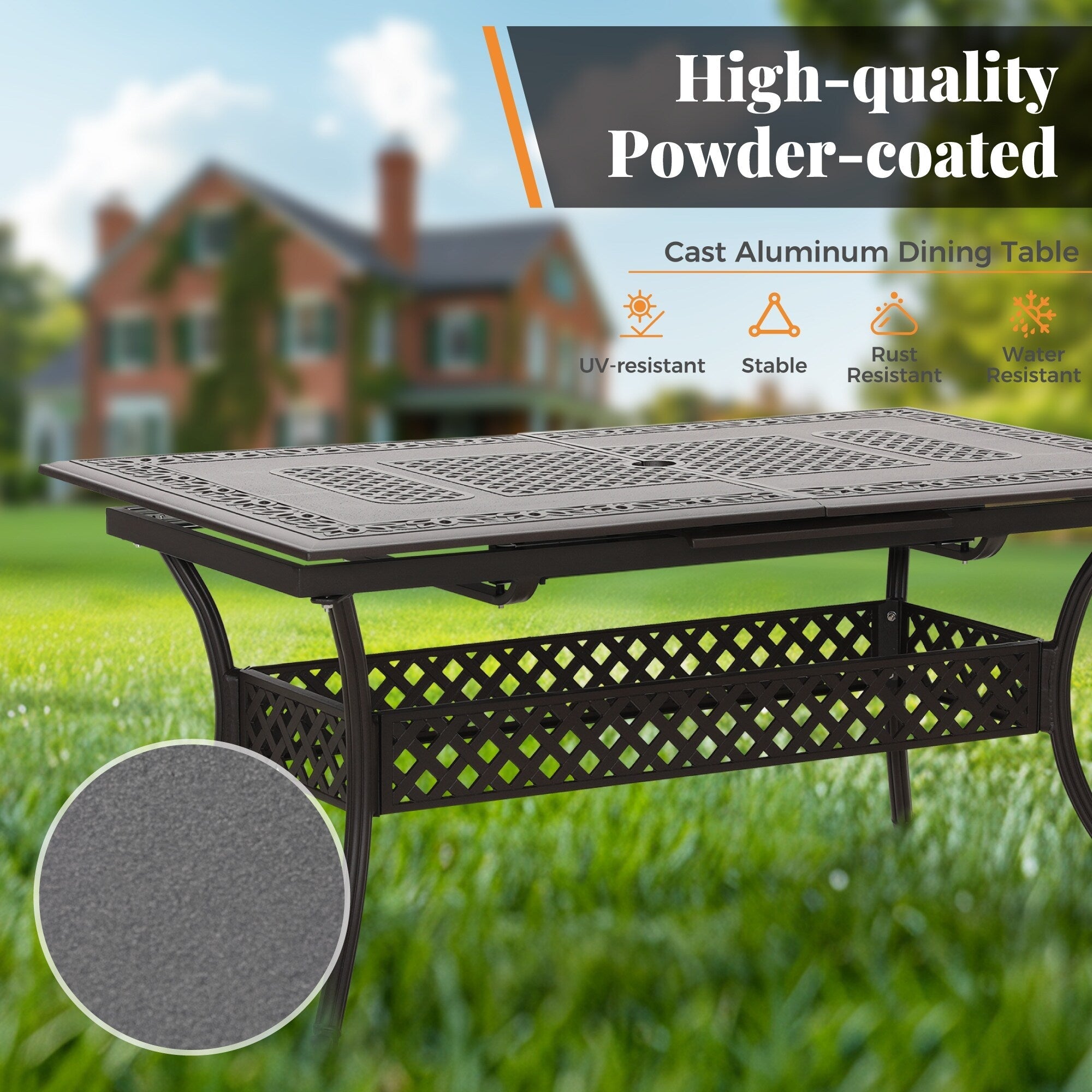 Ensemble de salle à manger d'extérieur MAISON ARTS 7 pièces en fonte d'aluminium avec table rectangulaire extensible et 6 chaises en fonte d'aluminium