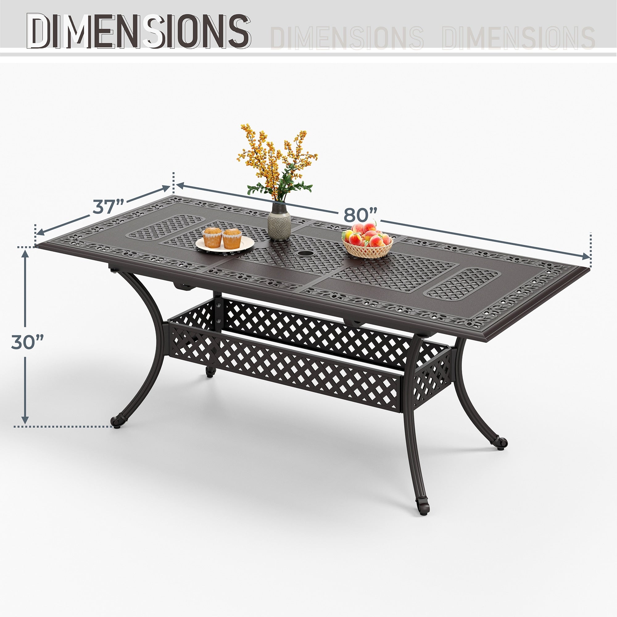 Ensemble de salle à manger d'extérieur MAISON ARTS 7 pièces en fonte d'aluminium avec table rectangulaire extensible et 6 chaises en fonte d'aluminium