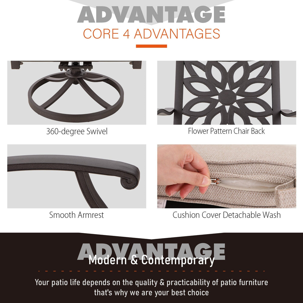 Ensemble de salle à manger d'extérieur MAISON ARTS 7 pièces en fonte d'aluminium avec table rectangulaire extensible et 6 chaises en fonte d'aluminium