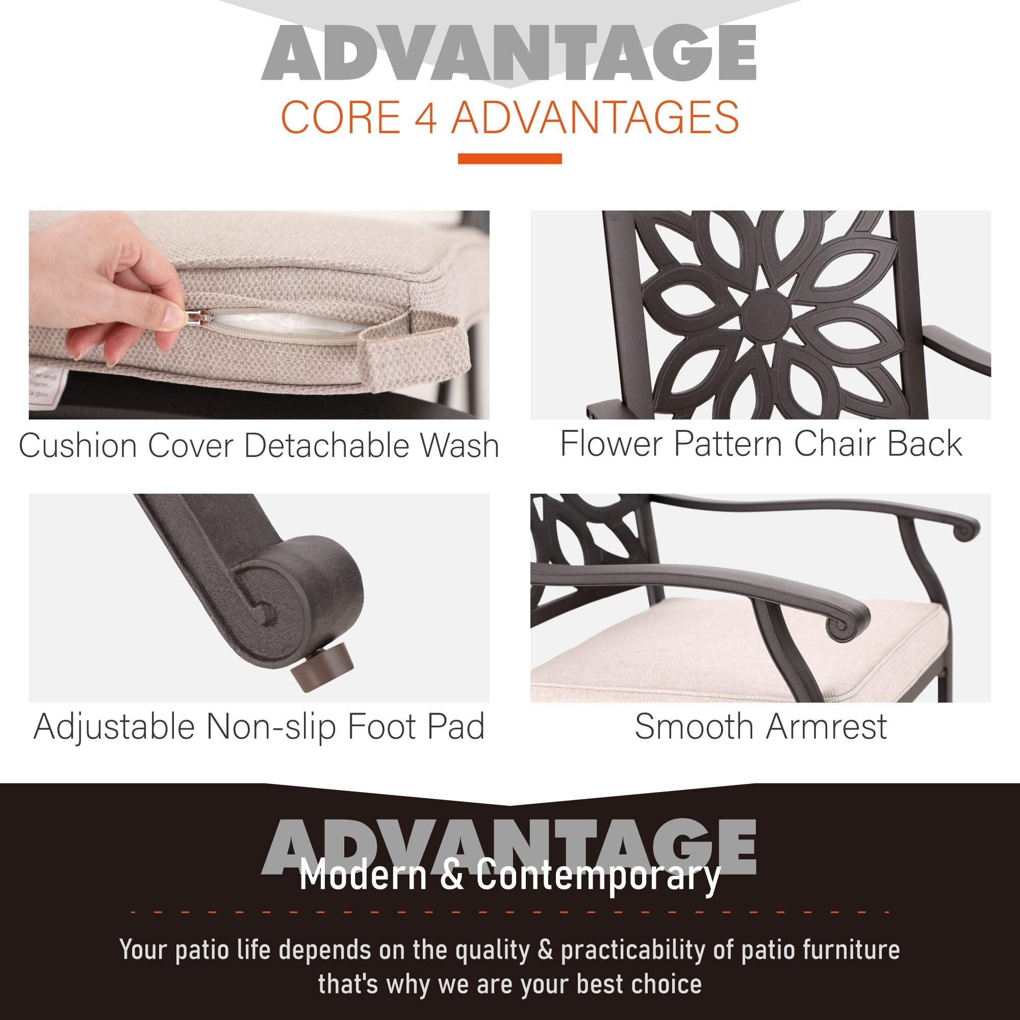 Ensemble de salle à manger d'extérieur MAISON ARTS 7 pièces en fonte d'aluminium avec table rectangulaire extensible et 6 chaises en fonte d'aluminium