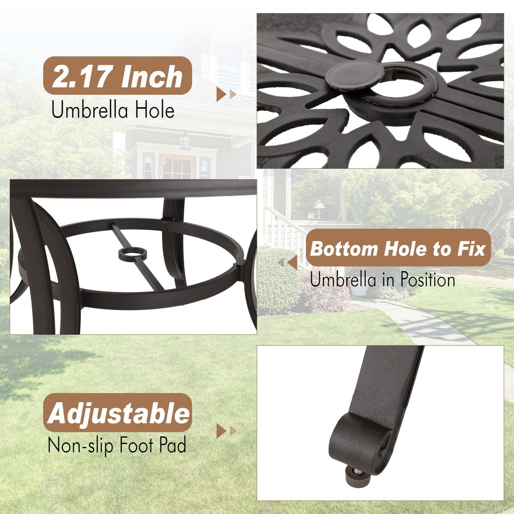 MAISON ARTS Chaises de salle à manger/ensemble de repas de patio en aluminium moulé avec table de salle à manger ronde et 6 chaises de patio en aluminium moulé