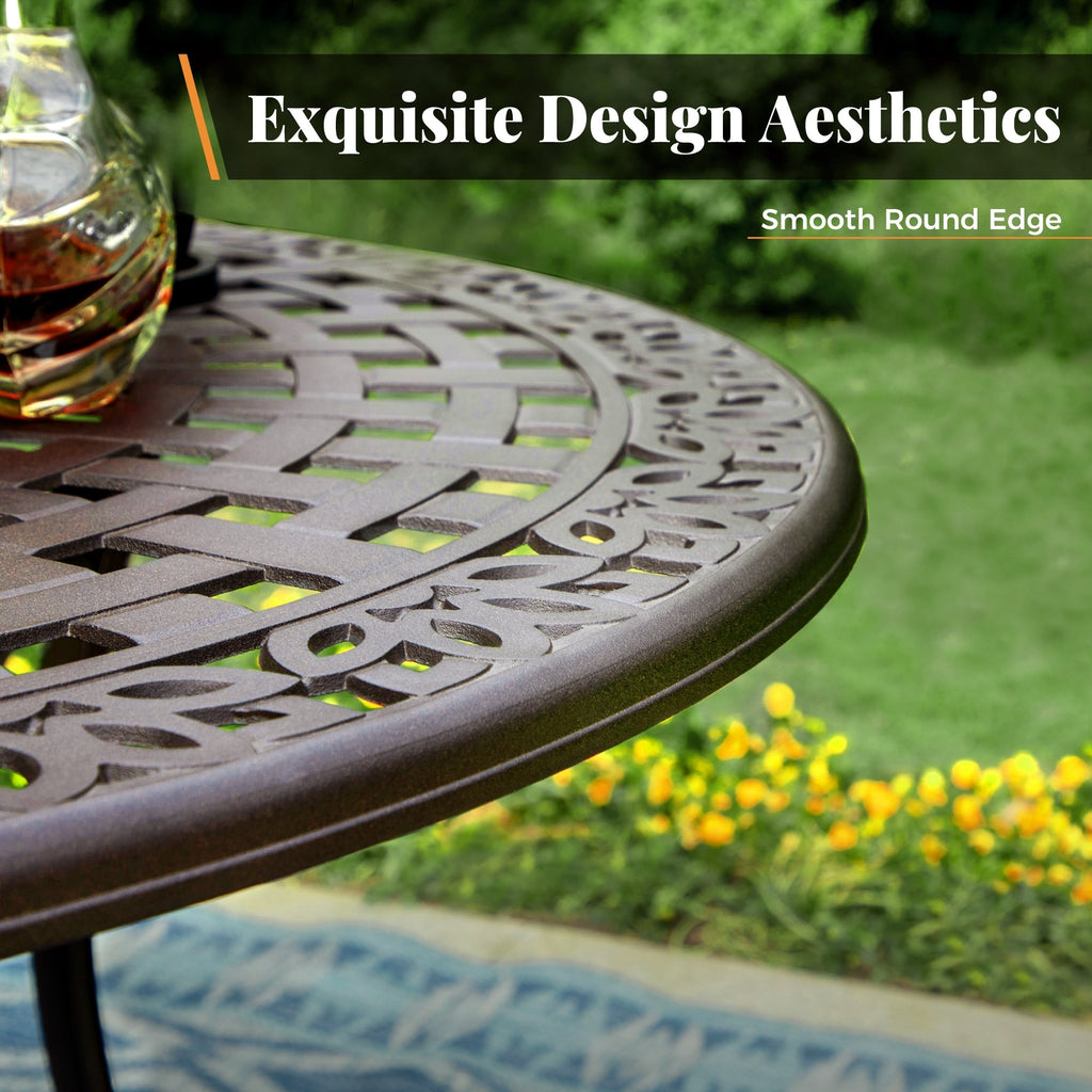 MAISON ARTS Chaises de salle à manger/ensemble de repas de patio en aluminium moulé avec table de salle à manger ronde et 6 chaises de patio en aluminium moulé