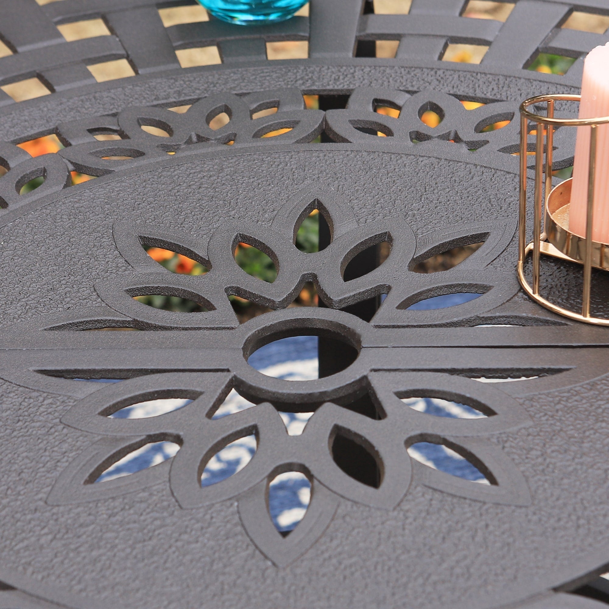 MAISON ARTS Chaises de salle à manger/ensemble de repas de patio en aluminium moulé avec table de salle à manger ronde et 6 chaises de patio en aluminium moulé