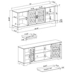 Meuble TV à porte décorative à motifs floraux rustiques de 70 pouces, pouvant accueillir des télévisions jusqu'à 80 pouces.