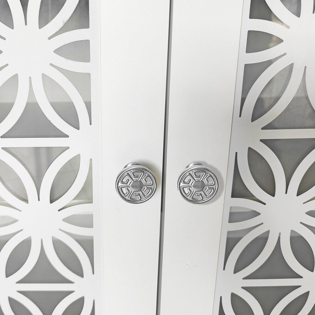 Meuble TV à porte décorative à motifs floraux rustiques de 70 pouces, pouvant accueillir des télévisions jusqu'à 80 pouces.