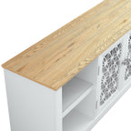 Meuble TV à porte décorative à motifs floraux rustiques de 70 pouces, pouvant accueillir des télévisions jusqu'à 80 pouces.