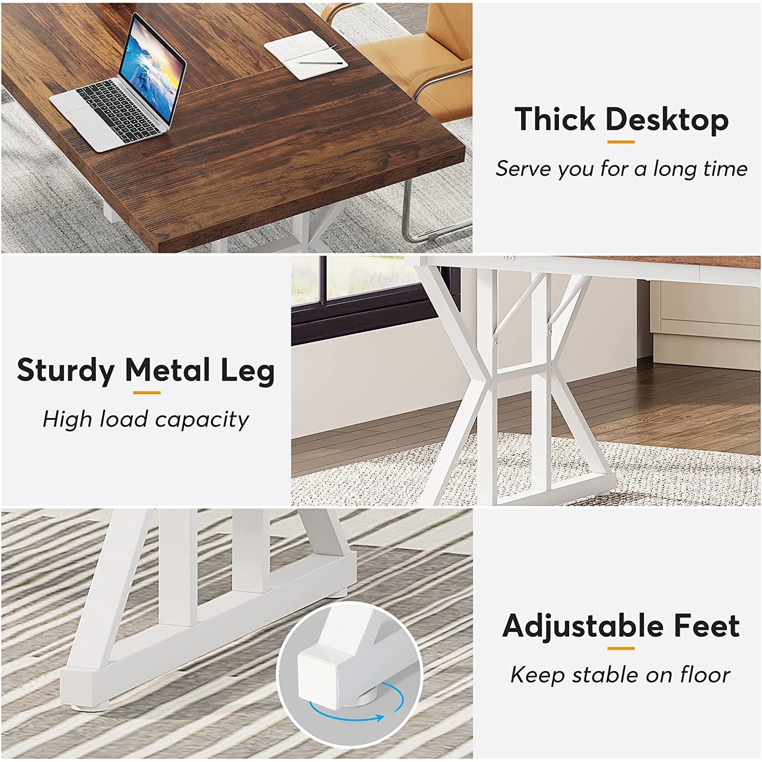 Bureau de direction de 180 cm, grand bureau d'ordinateur, poste de travail.