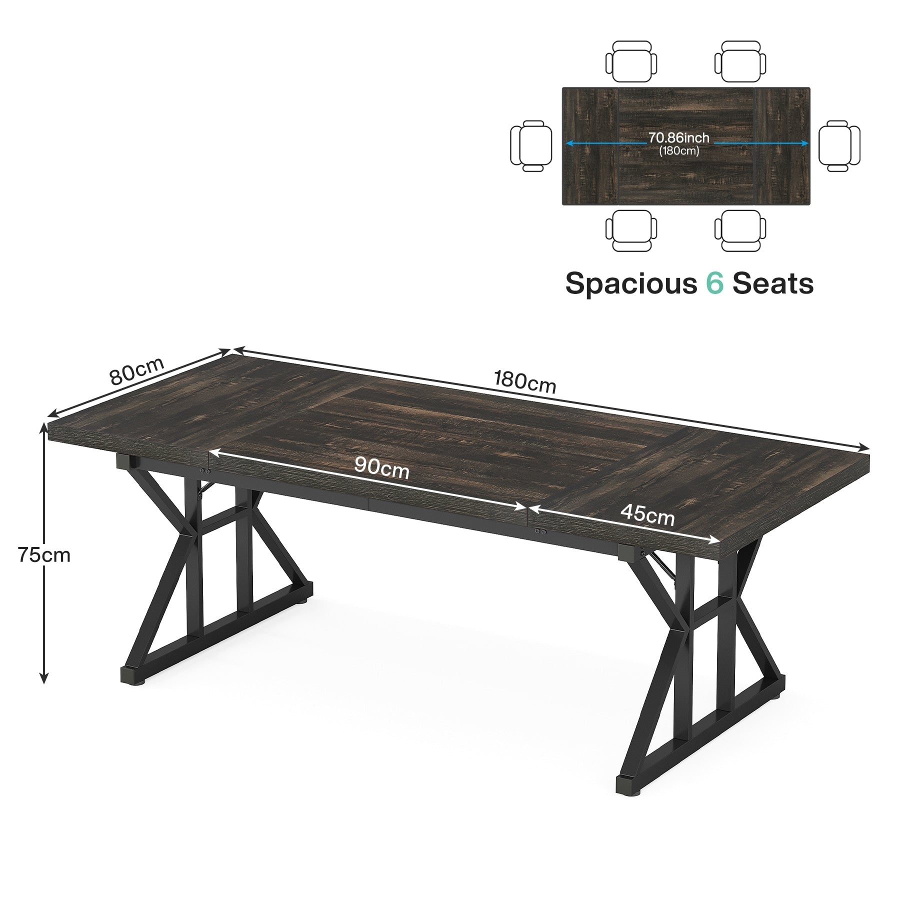 Bureau de direction de 180 cm, grand bureau d'ordinateur, poste de travail.