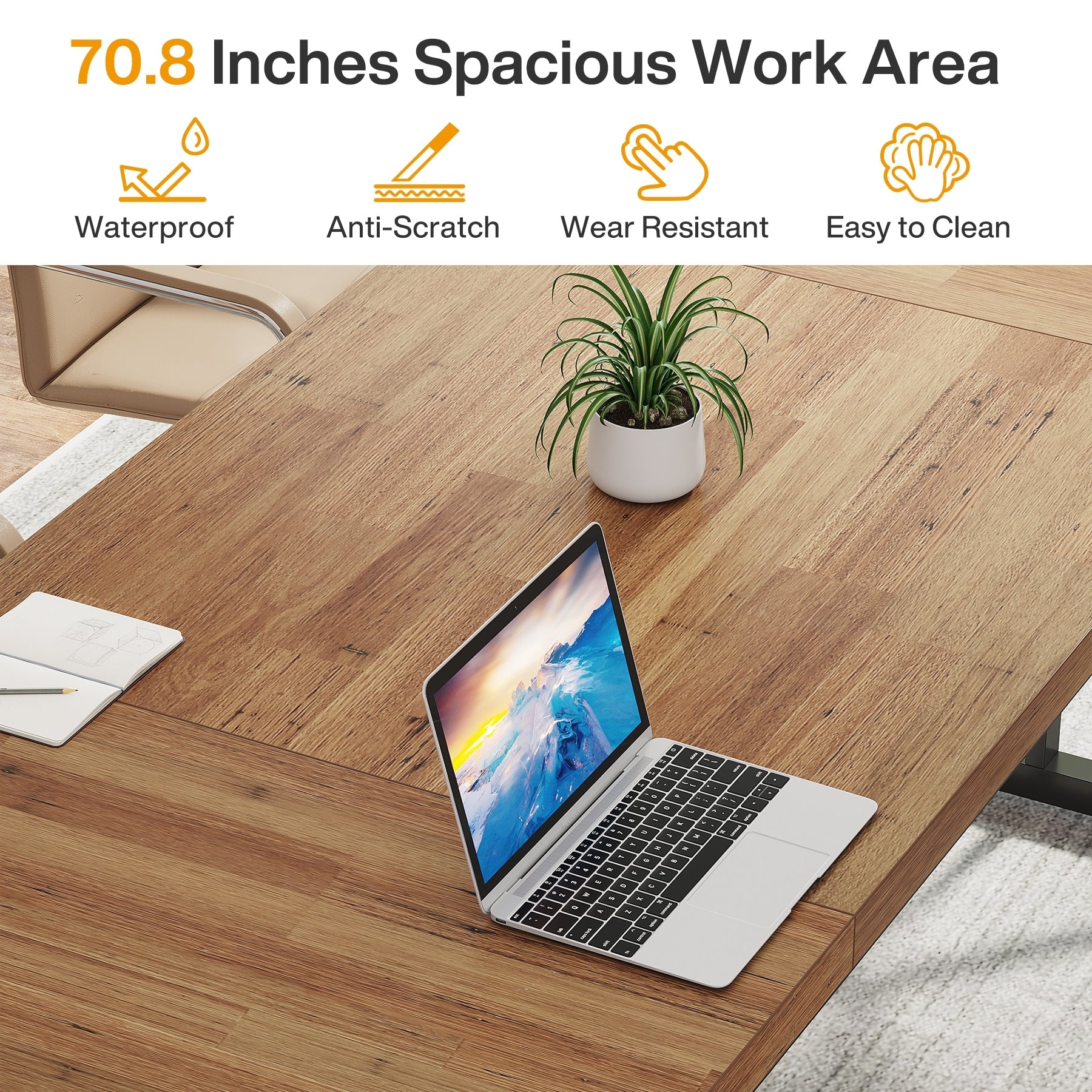 Bureau de direction de 180 cm, grand bureau d'ordinateur, poste de travail.