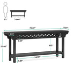 Table console longue de 179,5 cm en bois massif style farmhouse, à utiliser comme table de canapé.
