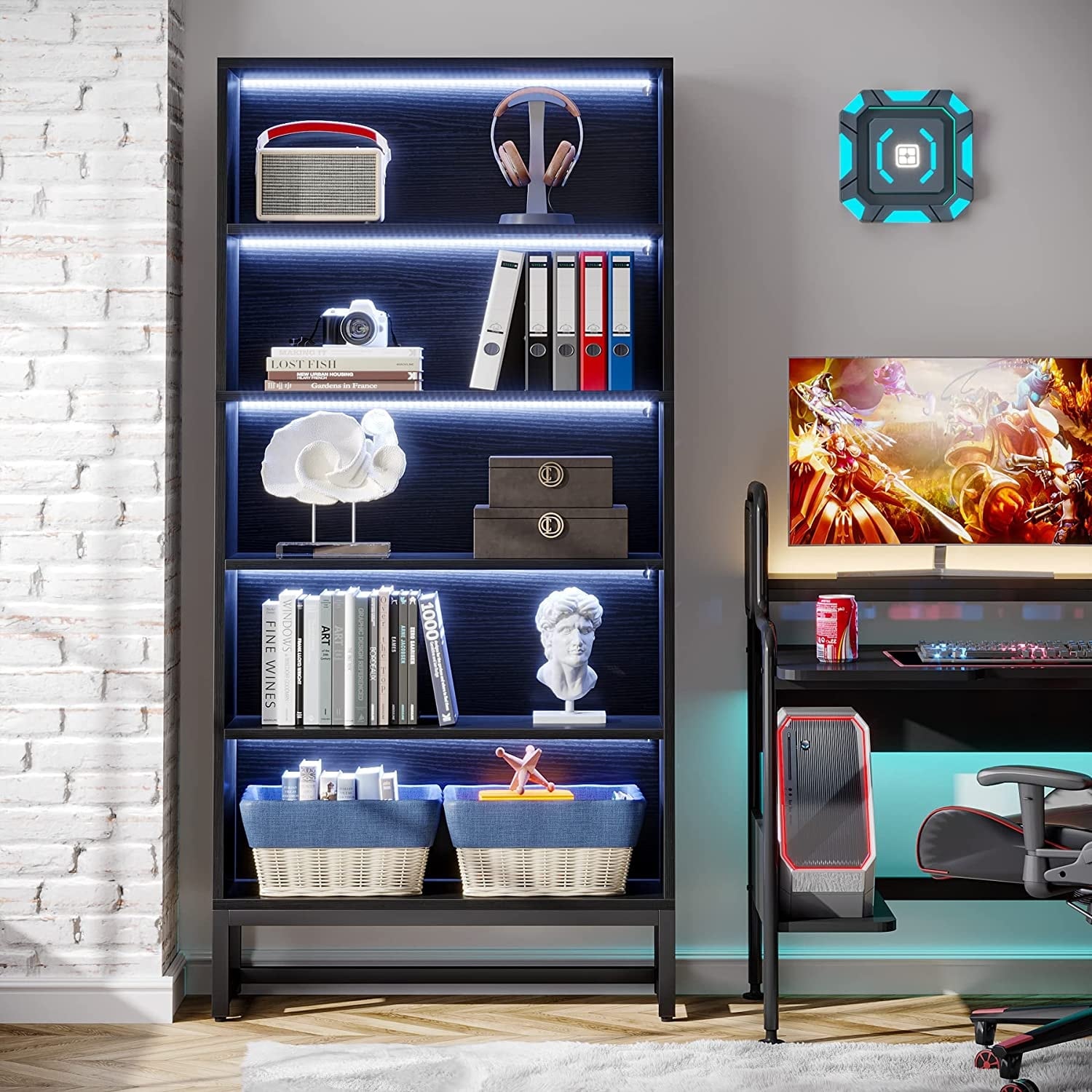 Étagère à livres et bibliothèque de 179,5 cm de hauteur, grande bibliothèque à 5 niveaux - 30 x 80 x 179,5 cm (L x l x h)