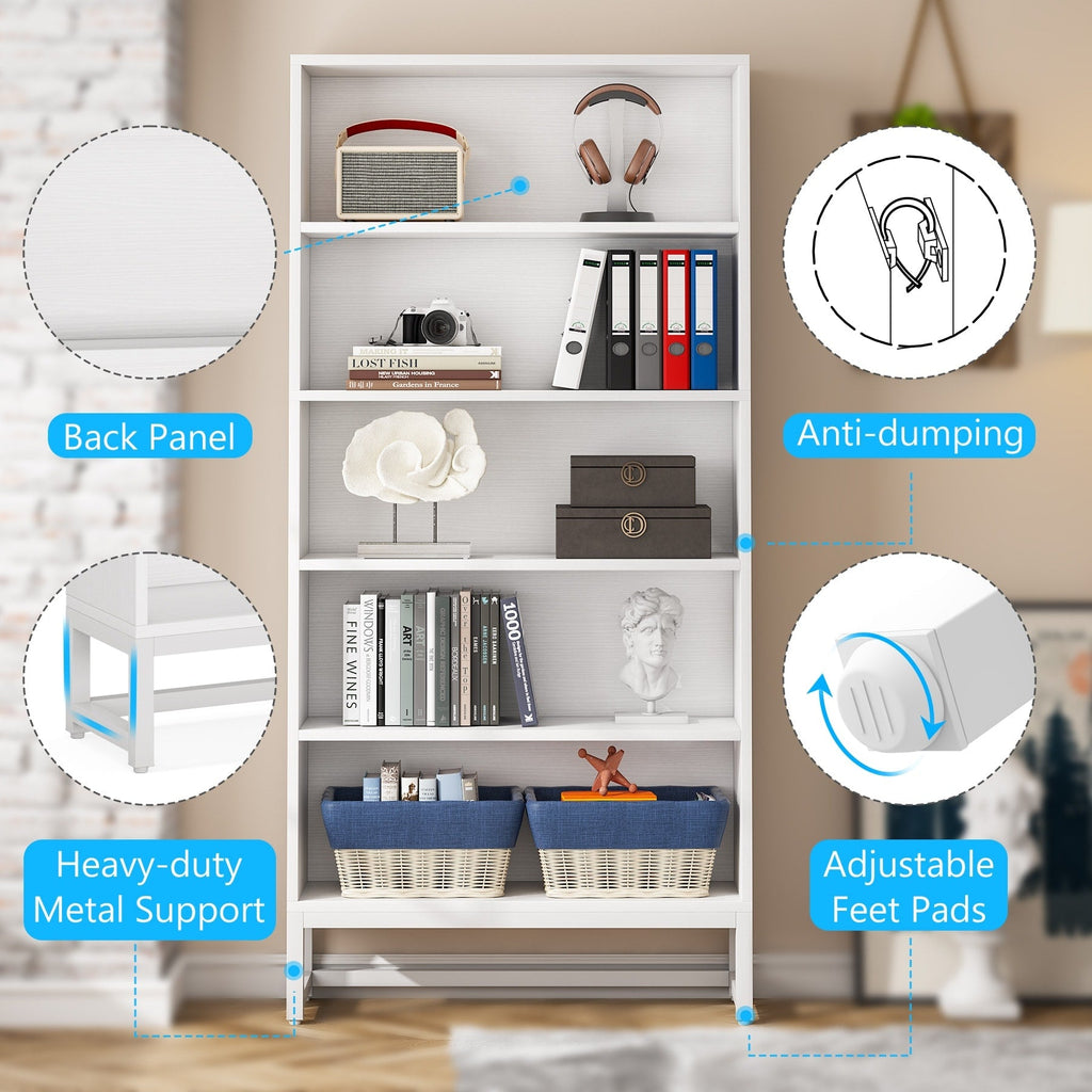 Étagère à livres et bibliothèque de 179,5 cm de hauteur, grande bibliothèque à 5 niveaux - 30 x 80 x 179,5 cm (L x l x h)