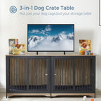 Cage pour chien 70.86'' en forme de meuble, grand modèle pour TV, avec coussin et deux compartiments (sans coussin)