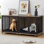 Cage pour chien 70.86'' en forme de meuble, grand modèle pour TV, avec coussin et deux compartiments (sans coussin)