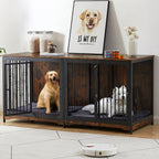 Cage pour chien 70.86'' en forme de meuble, grand modèle pour TV, avec coussin et deux compartiments (sans coussin)