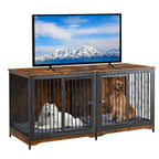 Cage pour chien 70.86'' en forme de meuble, grand modèle pour TV, avec coussin et deux compartiments (sans coussin)