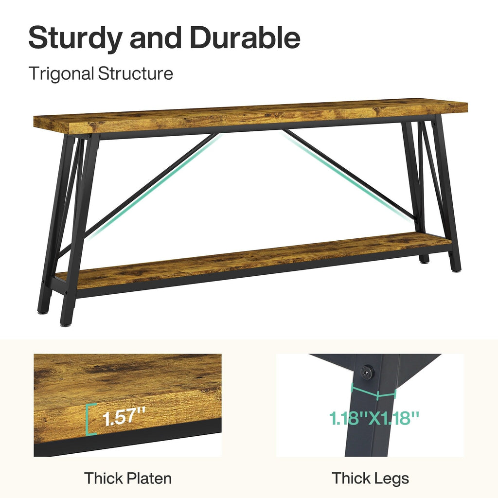 Table de salon extra longue de 180 cm, console d'entrée de style industriel
