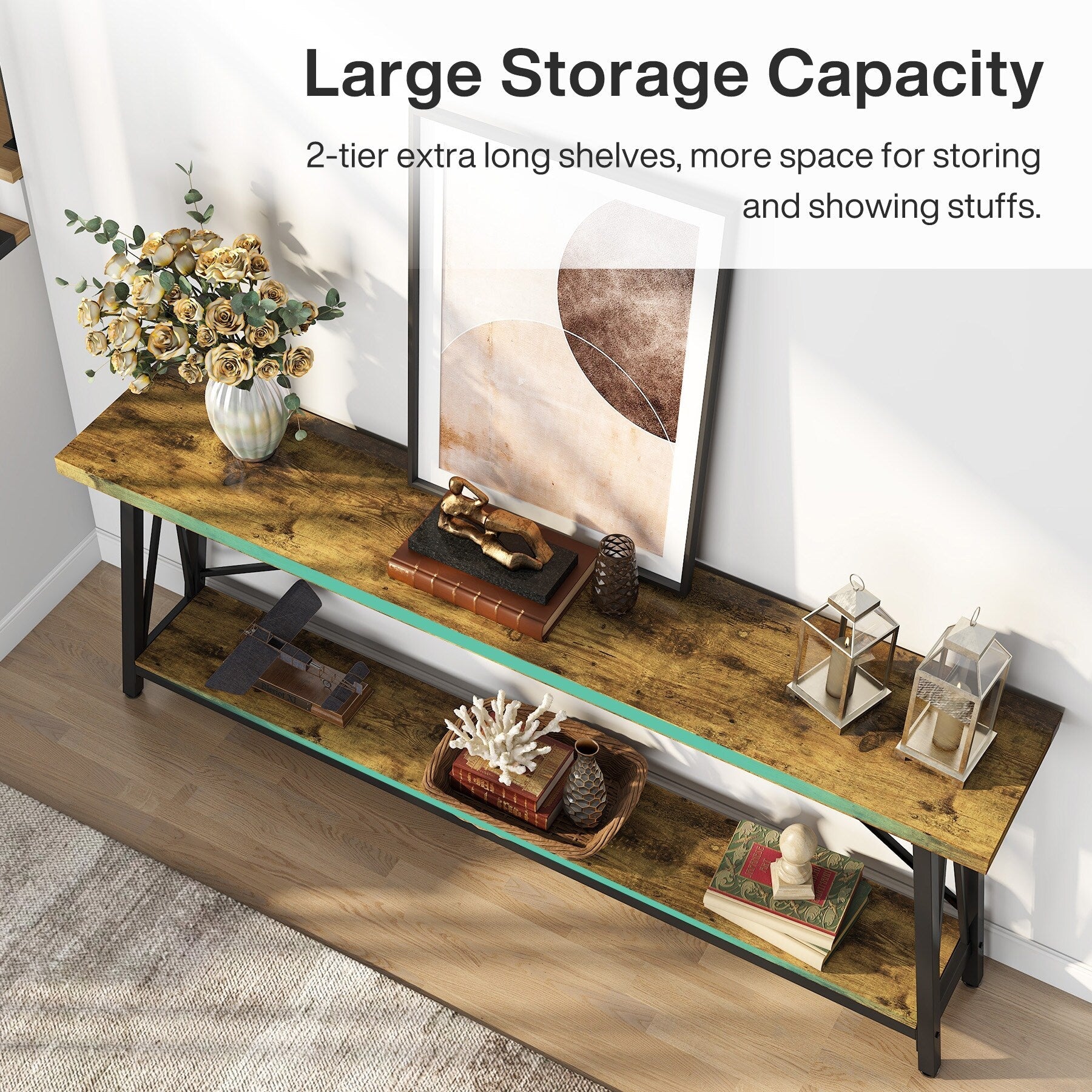 Table de salon extra longue de 180 cm, console d'entrée de style industriel