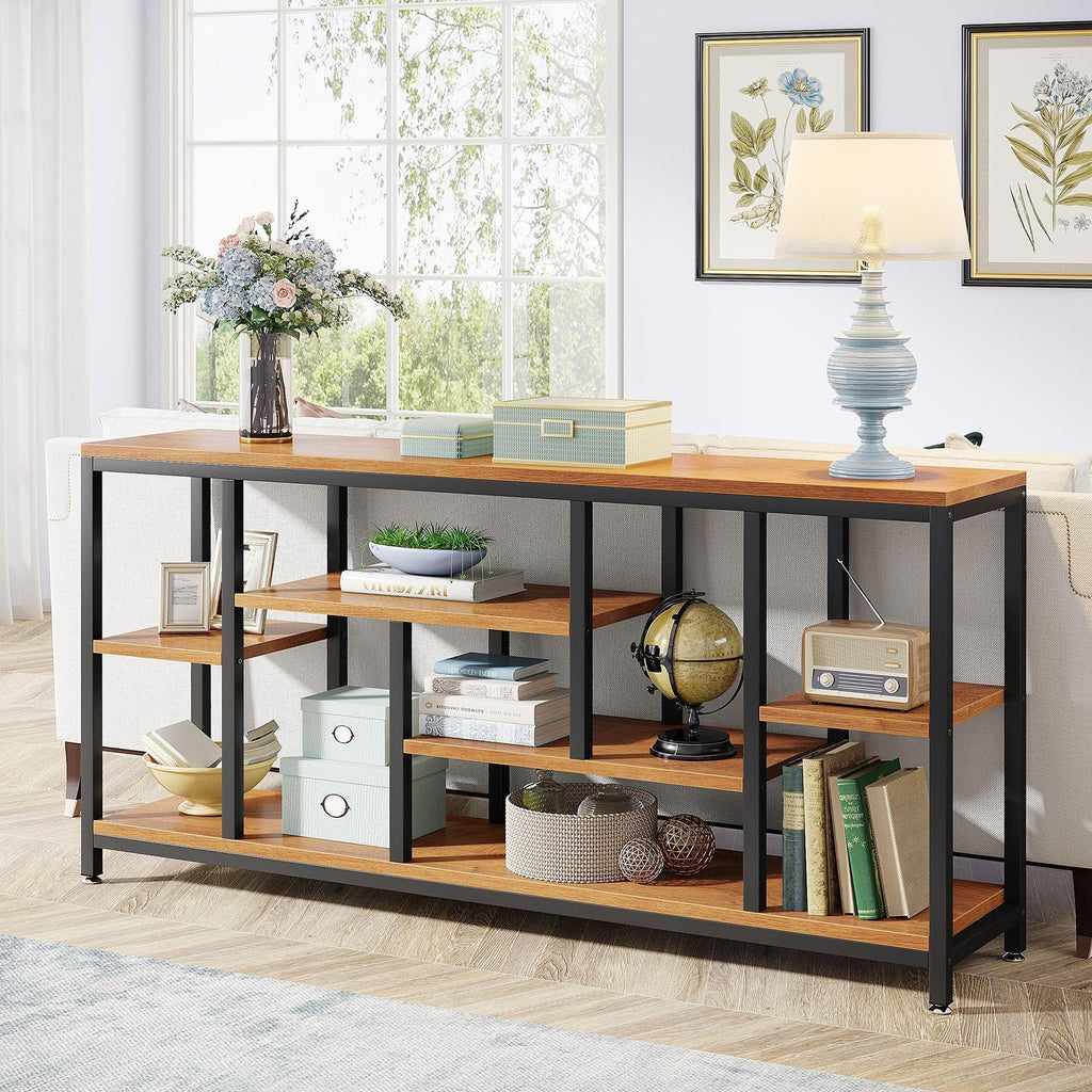 Table console de 180 cm avec rangement, table d'entrée à 3 niveaux pour couloir