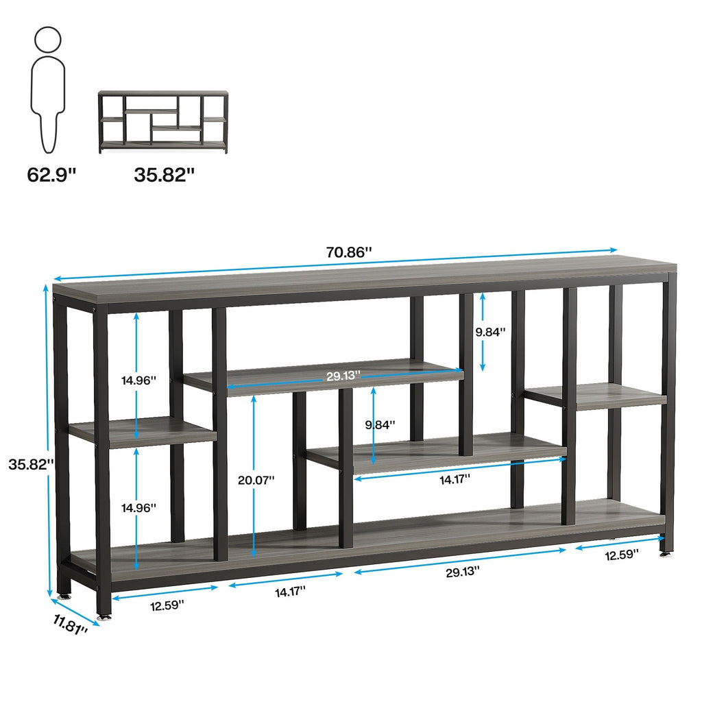 Table console de 180 cm avec rangement, table d'entrée à 3 niveaux pour couloir