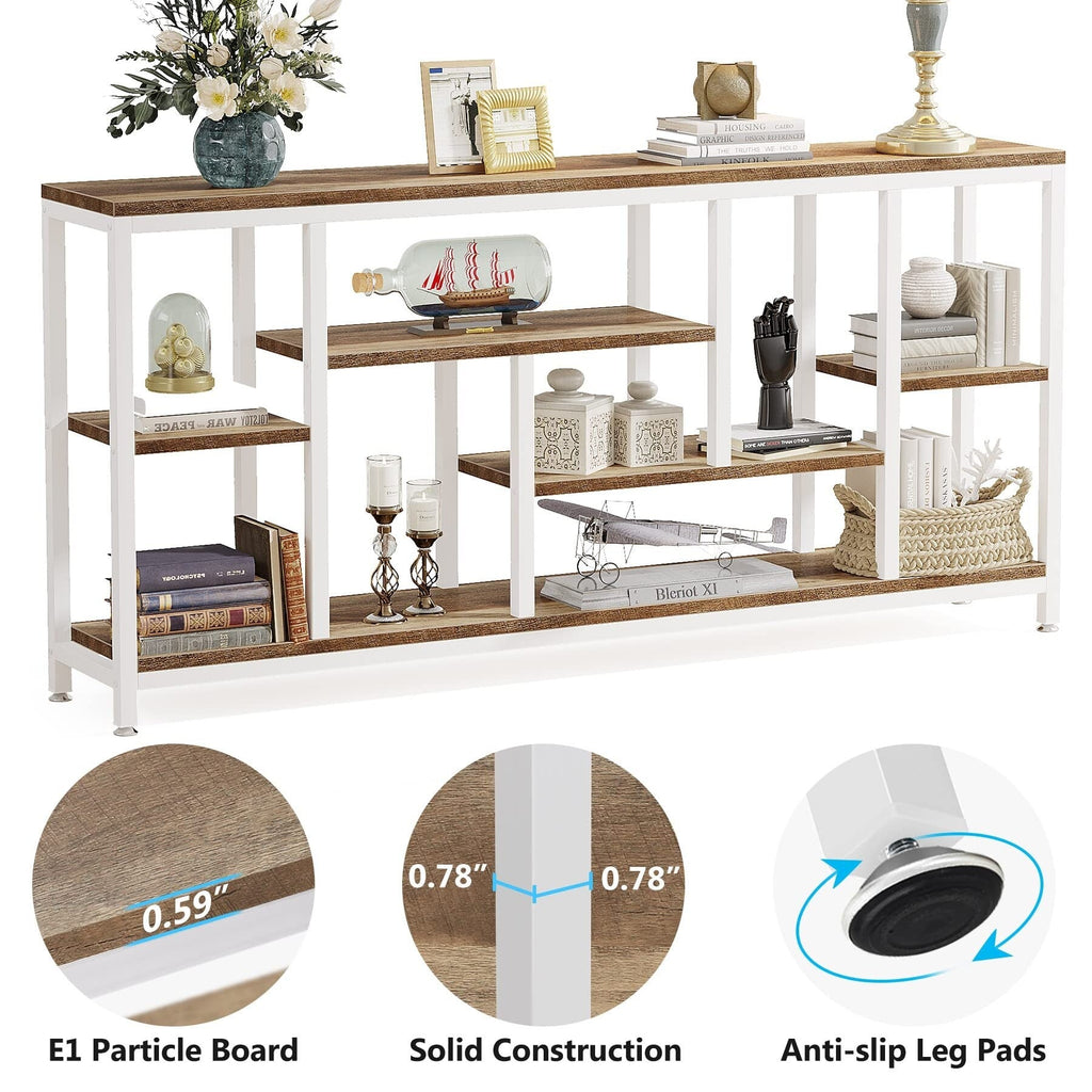 Table console de 180 cm avec rangement, table d'entrée à 3 niveaux pour couloir