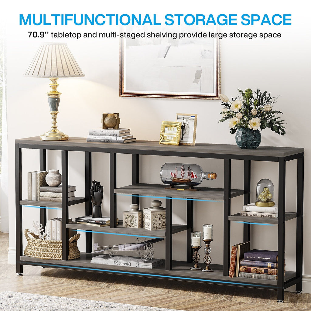 Table console de 180 cm avec rangement, table d'entrée à 3 niveaux pour couloir