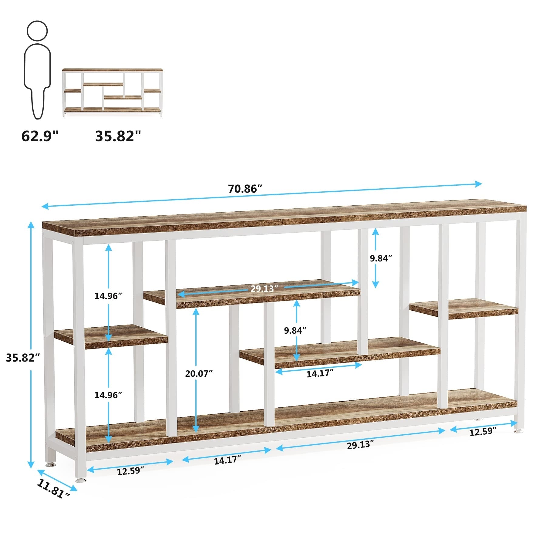 Table console de 180 cm avec rangement, table d'entrée à 3 niveaux pour couloir