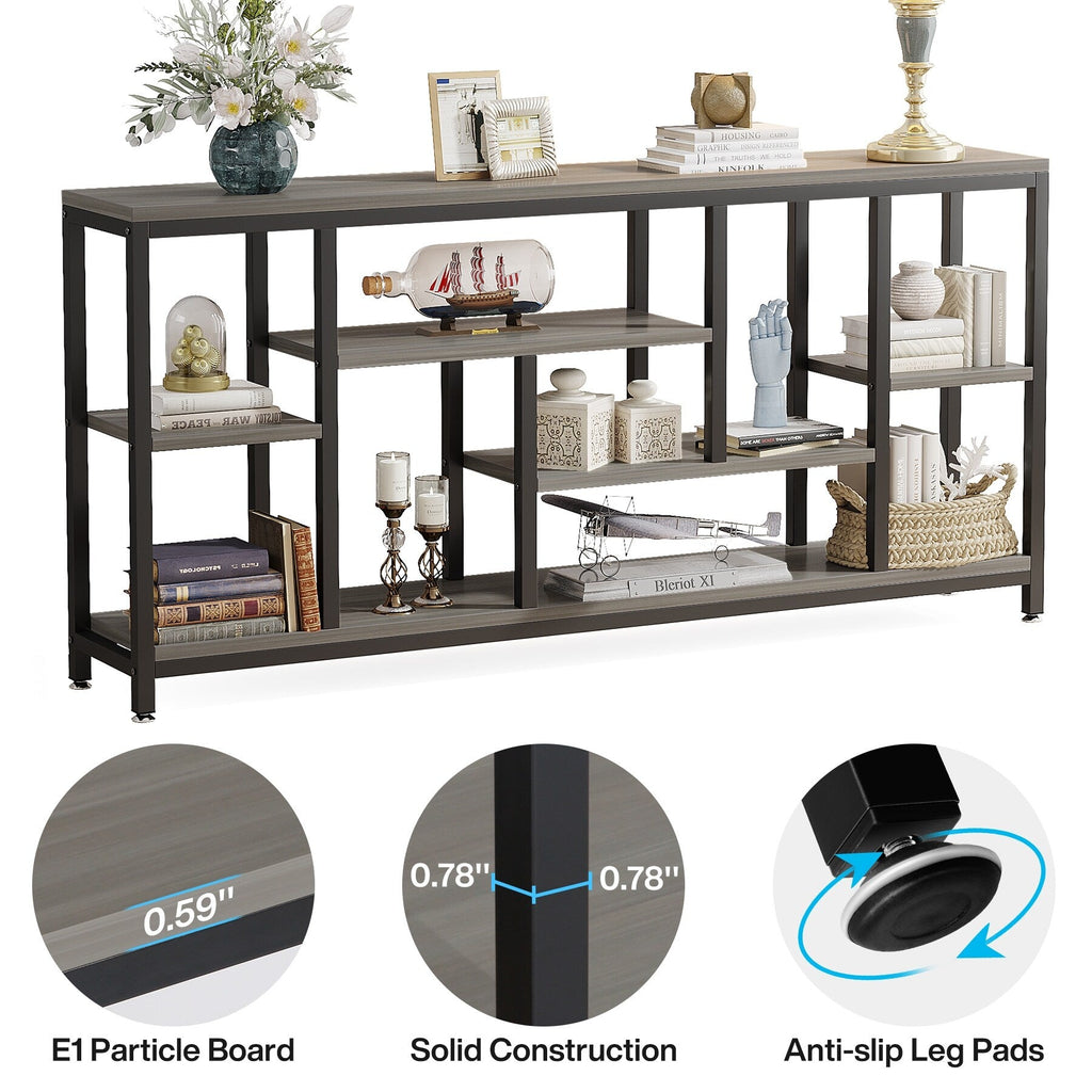 Table console de 180 cm avec rangement, table d'entrée à 3 niveaux pour couloir