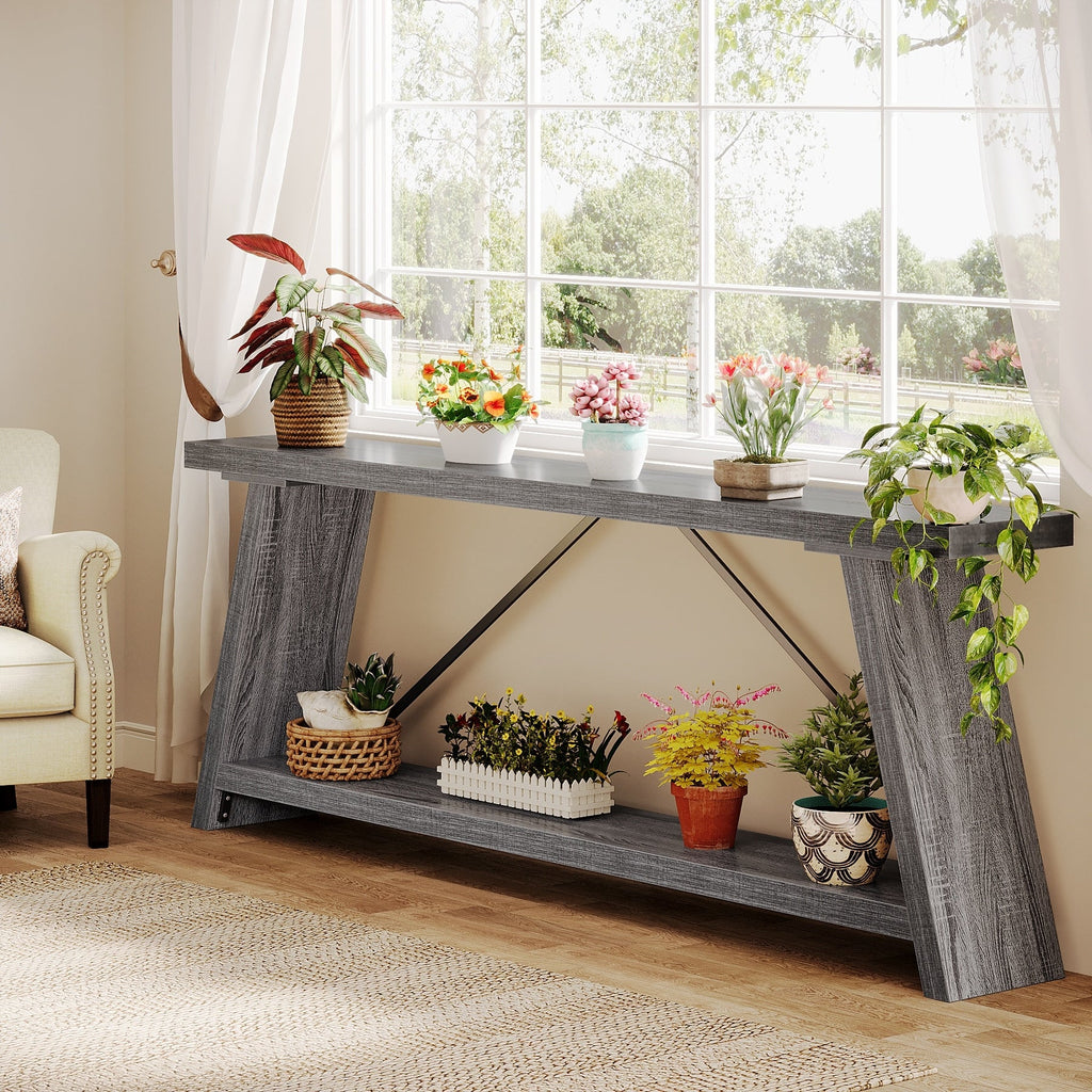 Table console de canapé en bois rustique de 180 cm de long avec étagère de rangement