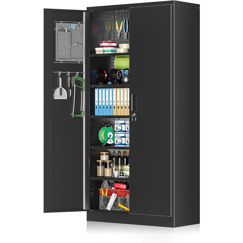 Étagère de rangement pour garage, placard de cuisine, armoire de rangement avec étagères réglables, 71 pouces, pour bureau, garage, maison, garde-manger.