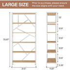 Étagère à livres industrielle de 71 pouces, bibliothèque en bois rustique brun à 6 niveaux, étagères ouvertes.