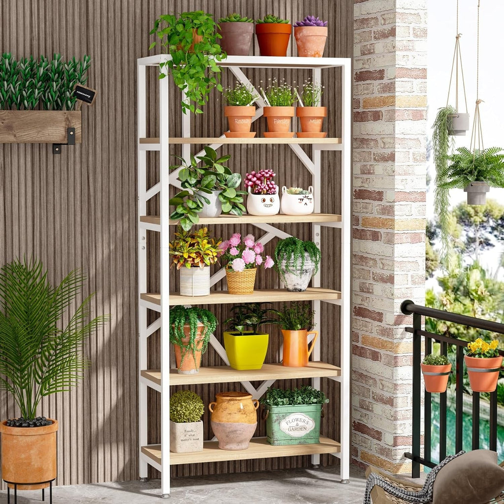 Étagère à livres industrielle de 71 pouces, bibliothèque en bois rustique brun à 6 niveaux, étagères ouvertes.