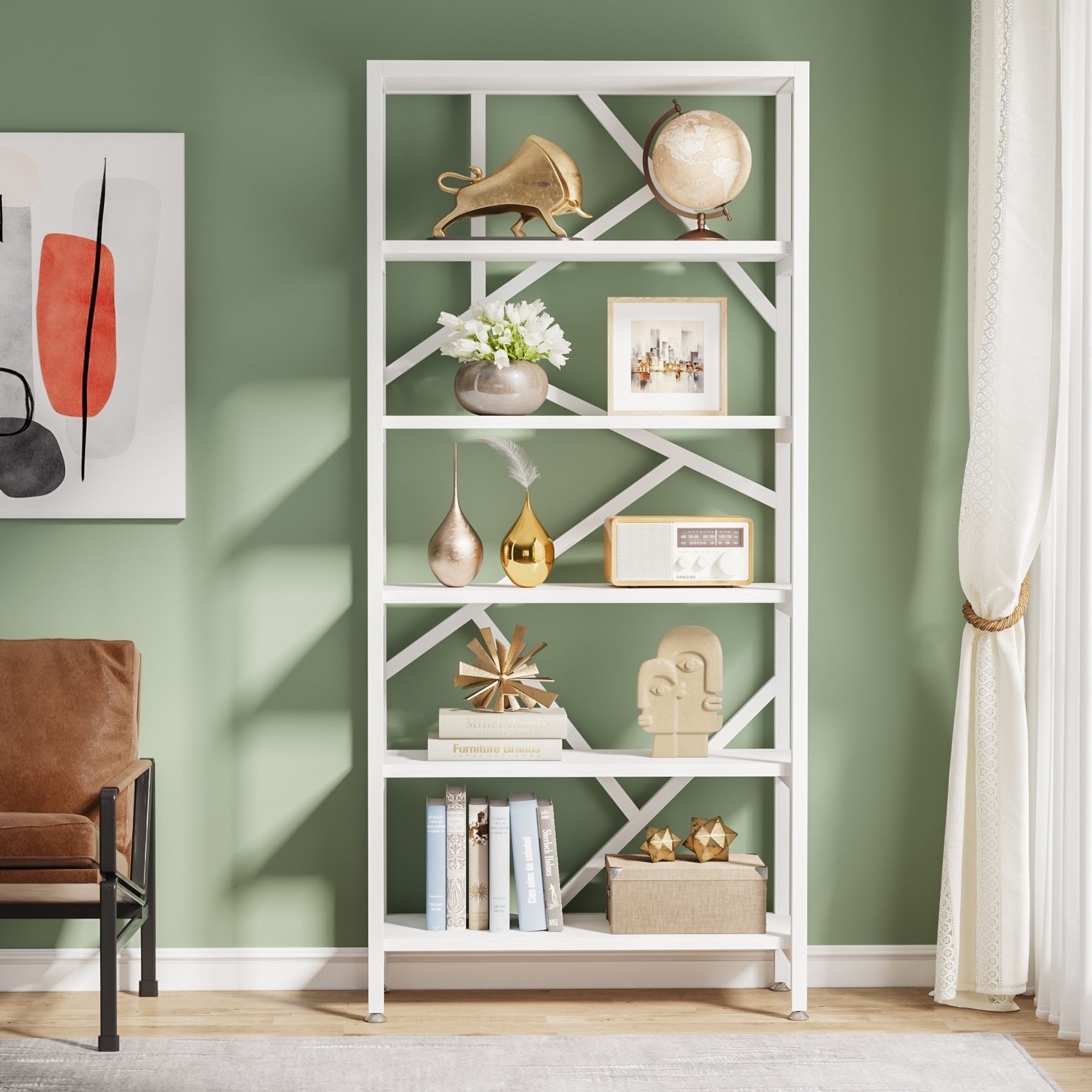 Étagère à livres industrielle de 71 pouces, bibliothèque en bois rustique brun à 6 niveaux, étagères ouvertes.