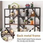 Étagère à livres industrielle de 71 pouces, bibliothèque en bois rustique brun à 6 niveaux, étagères ouvertes.