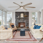 Ventilateur de plafond DC à 6 pales de 72 pouces en bois flotté, avec éclairage et télécommande.