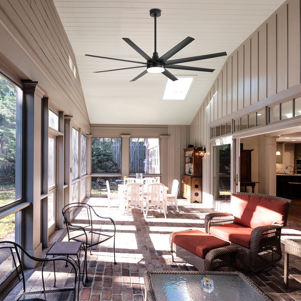 Grand ventilateur de plafond de 72 pouces avec éclairage LED, télécommande et 8 pales.