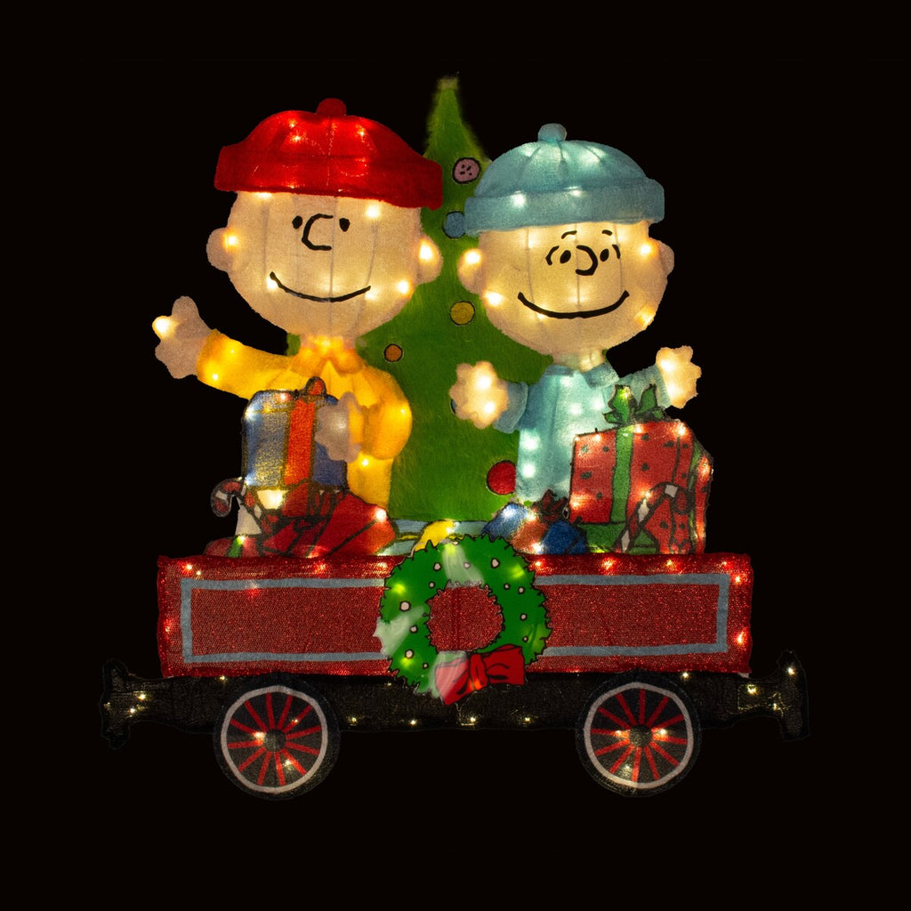 79 Peanuts Décoration de jardin 2D à LED pré-éclairée, ensemble de 2 pièces, train.